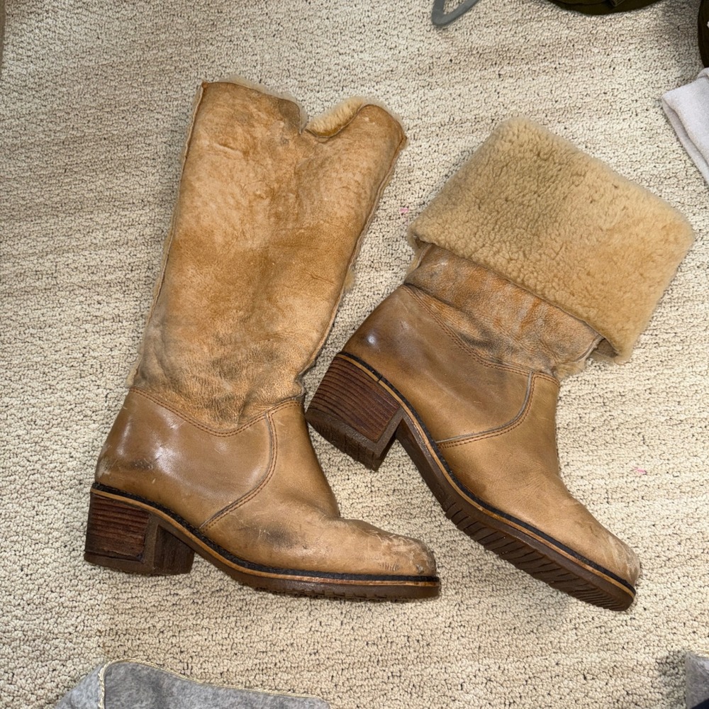 1970s Blondo for L.L. Bean shearling-lined leather and suede boots Tan 10 - Picture 12 of 13